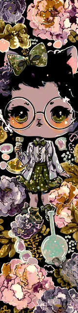 Free kawaii cats bookmark featuring a cat wearing round glasses